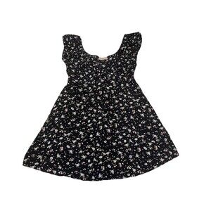 Dream Of Me Dark Blue Floral Rayon Baby Doll Dress Size Large Cap Sleeves Lined